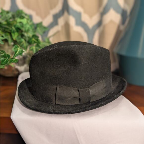 Vintage Black 100% Wool Fedora 7-1/8 Medium 57cm by Golden Gate Hat Co Hollywood - Picture 1 of 10